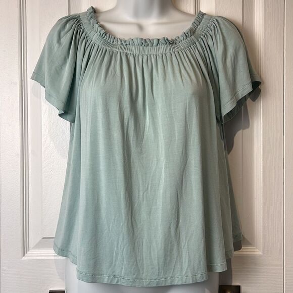 Wilfred Sartre Off‎ Shoulder Green Short Sleeve Top Size S - Picture 2 of 11